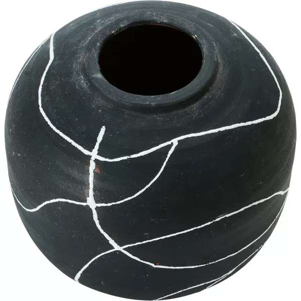 Creative CoOp Round Decorative TerraCotta Vase with HandPainted Intersecting Lines Black and White