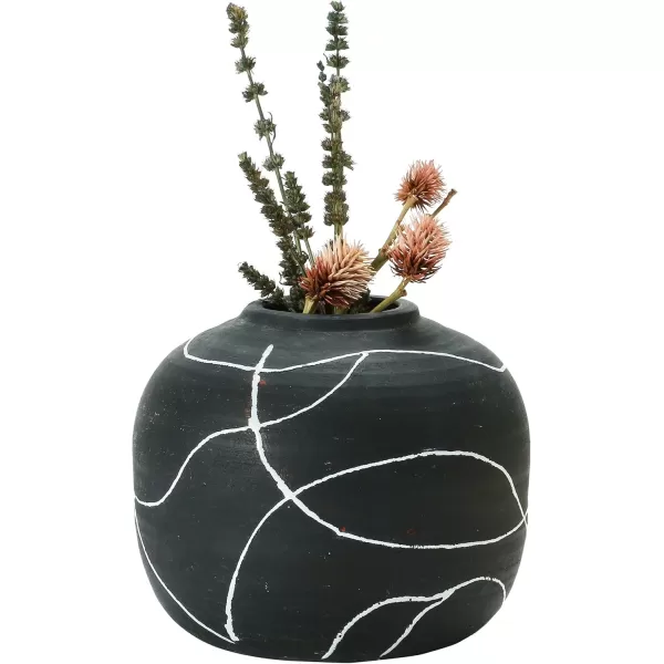 Creative CoOp Round Decorative TerraCotta Vase with HandPainted Intersecting Lines Black and White