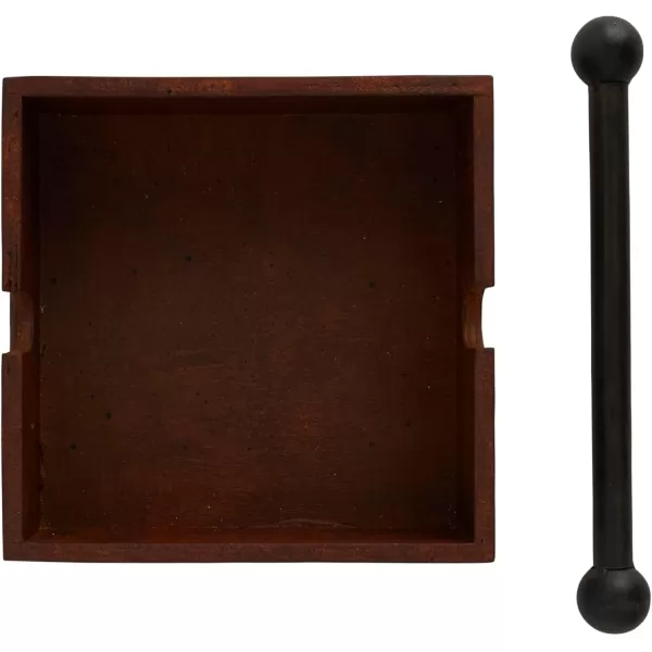 Creative CoOp Square Wood Napkin Holder with Metal BarBrown