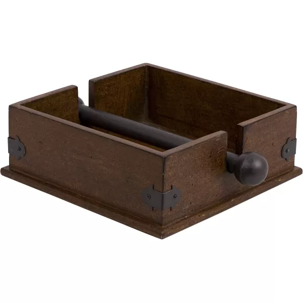 Creative CoOp Square Wood Napkin Holder with Metal BarBrown