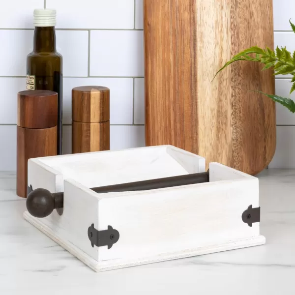 Creative CoOp Square Wood Napkin Holder with Metal BarWhite
