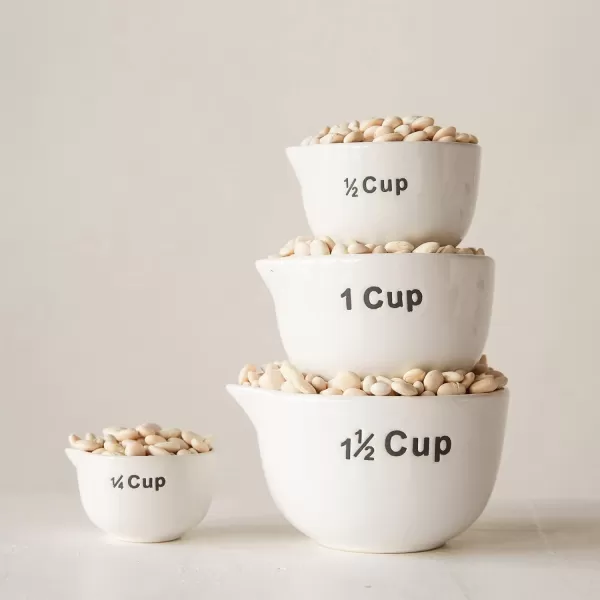 Creative CoOp White Stoneware Measuring Cups Set of 4 Sizes
