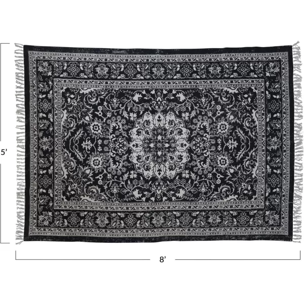 Creative CoOp Woven Cotton Distressed Print Dhurrie Fringe Black and White Rugs 96quot L x 60quot W x 1quot H