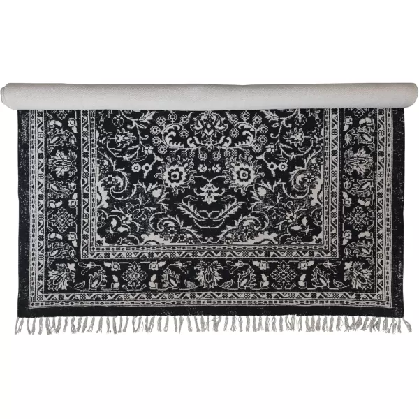Creative CoOp Woven Cotton Distressed Print Dhurrie Fringe Black and White Rugs 96quot L x 60quot W x 1quot H
