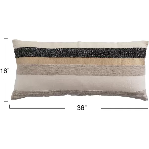 Creative CoOp Woven Wool Blend Lumbar Gold Metallic Thread and Stripes Pillow 36quot L x 16quot W x 2quot H Multicolor