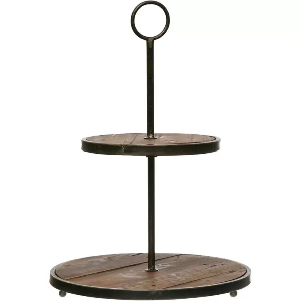 Creative CoOp Decorative Wood ampamp Metal 2Tier Tray Natural