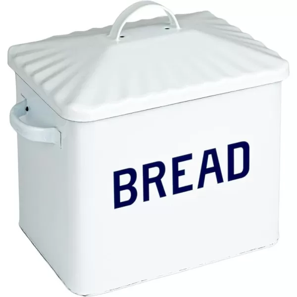 Creative CoOp Distressed White Bread Box with LidWhiteNavy
