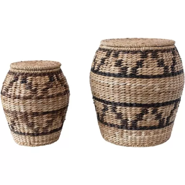 Creative CoOp HandWoven Rattan and Abaca Design and Lids Set of 2 Baskets 17quot L x 17quot W x 19quot H Multicolor
