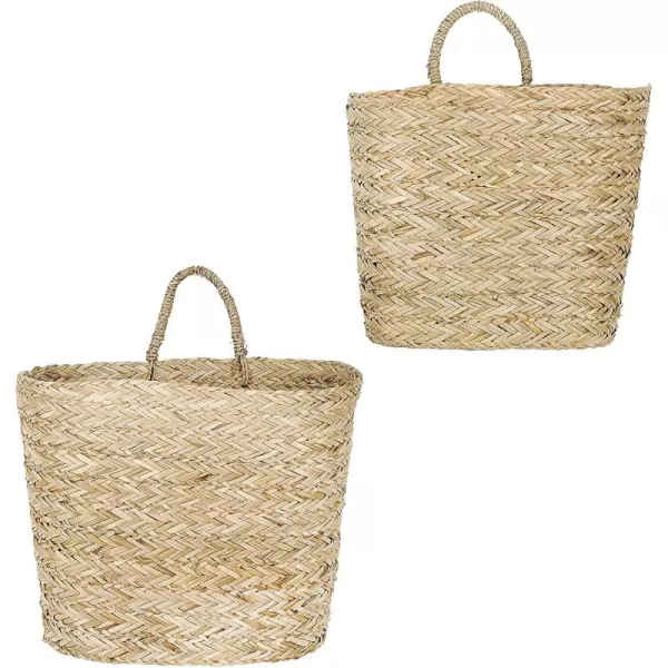 Creative CoOp Handwoven Seagrass Wall Mount Baskets with Handles Set of 2 Sizes Natural