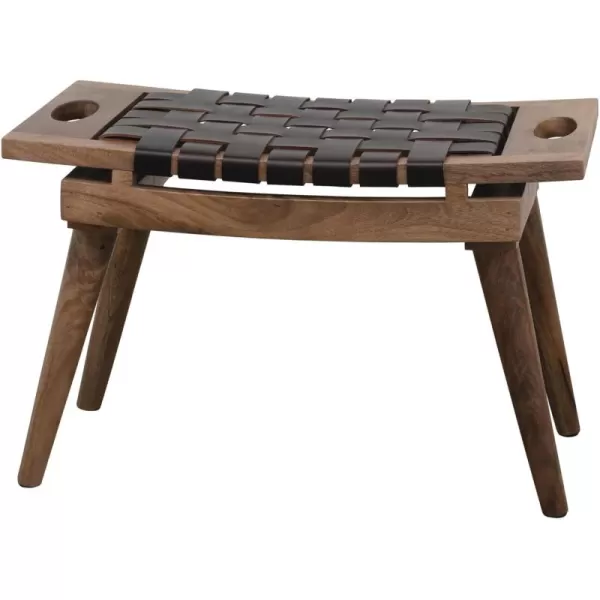 Creative CoOp Mango Wood ampamp Woven Leather Handles Black ampamp Natural KD Stool Brown