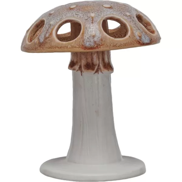 Creative CoOp Mushroom Motif Stoneware Toothbrush Holder Brown and Whtie