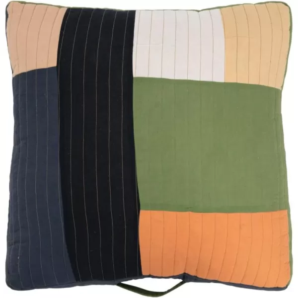 Creative CoOp Recycled Quilted Cotton Patchwork Pouf with Handle Pillow 24quot L x 24quot W x 8quot H Multicolor