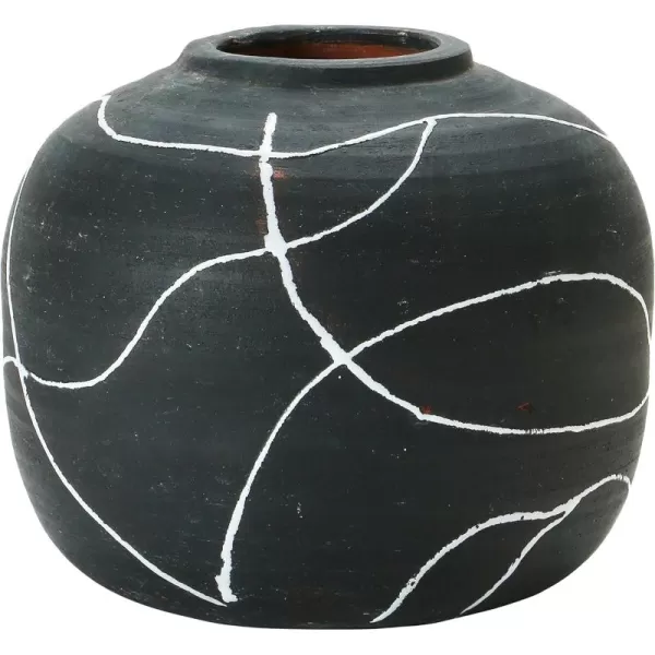 Creative CoOp Round Decorative TerraCotta Vase with HandPainted Intersecting Lines Black and White