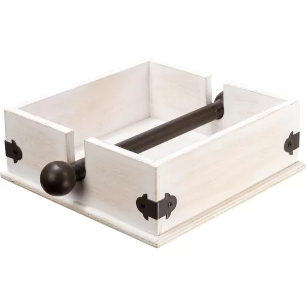 Creative CoOp Square Wood Napkin Holder with Metal BarWhite