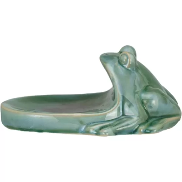 Creative CoOp Stoneware Frog Soap Dish with Reactive Glaze Green
