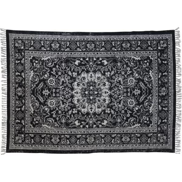 Creative CoOp Woven Cotton Distressed Print Dhurrie Fringe Black and White Rugs 96quot L x 60quot W x 1quot H