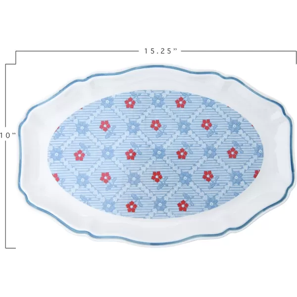 Creative CoOp 1525quot Floral Stoneware Blue Scalloped Rim PlatterBlue Rim Platter