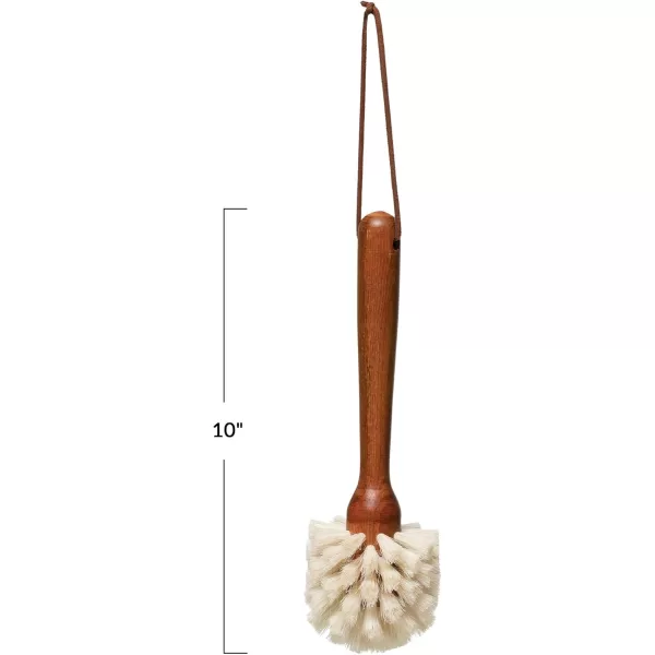 Creative CoOp Beech Wood Dish w Leather Strap Dark Brown Brush