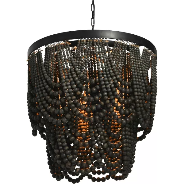 Creative CoOp Black Metal Chandelier with Wood BeadsBlack