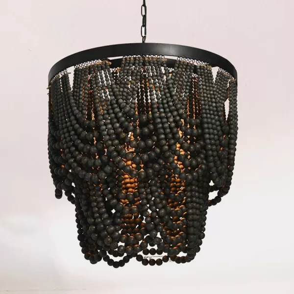 Creative CoOp Black Metal Chandelier with Wood BeadsBlack