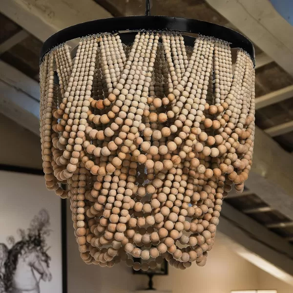 Creative CoOp Black Metal Chandelier with Wood BeadsNatural