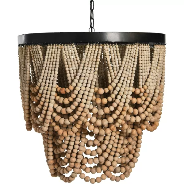Creative CoOp Black Metal Chandelier with Wood BeadsNatural