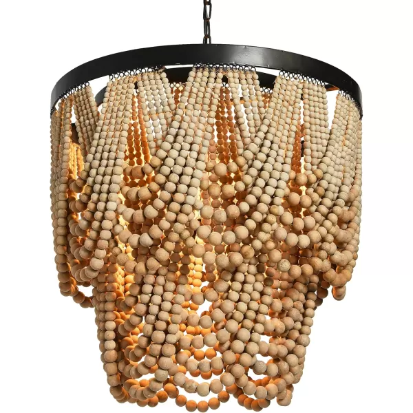 Creative CoOp Black Metal Chandelier with Wood BeadsNatural