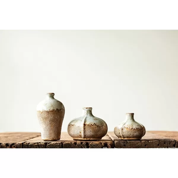 Creative CoOp Brown ampamp White Terracotta Vases with Distressed Finish Set of 3 Sizes
