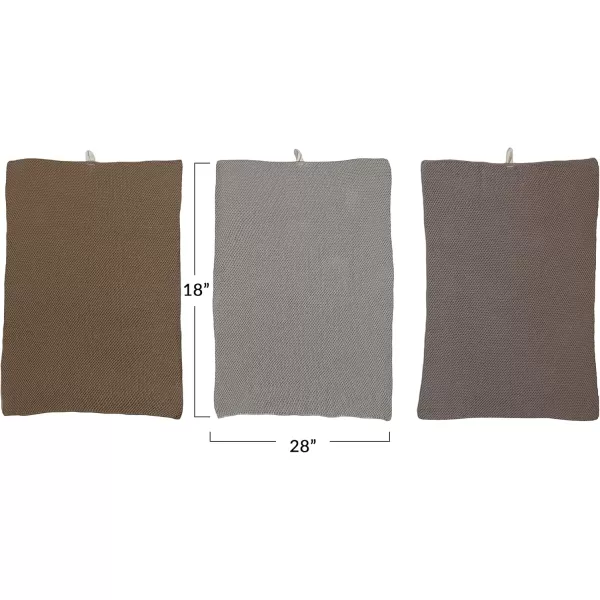 Creative CoOp Cotton Knit 3 Colors Tea Towels 28quot L x 18quot W x 0quot H Brown
