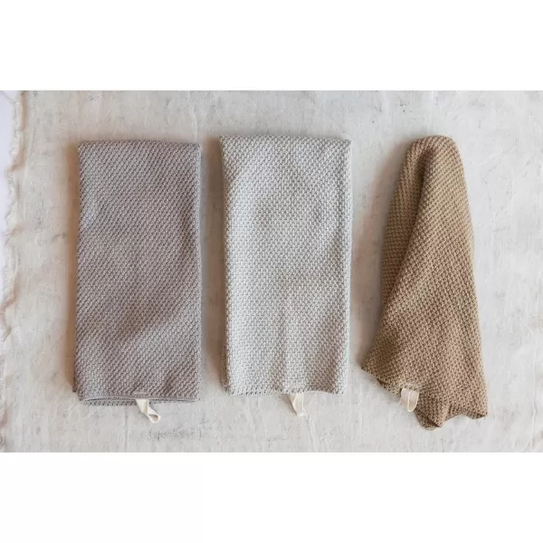 Creative CoOp Cotton Knit 3 Colors Tea Towels 28quot L x 18quot W x 0quot H Brown