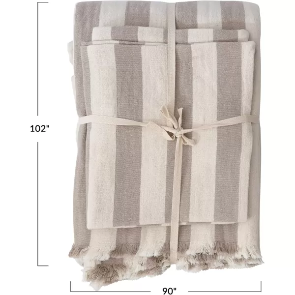 Creative CoOp Cotton Queen Double Cloth Cover and 2 Standard Shams with Wood Buttons Set of 3 Cream and Tan Bedding Textiles 102quot L x 90quot W x 1quot H