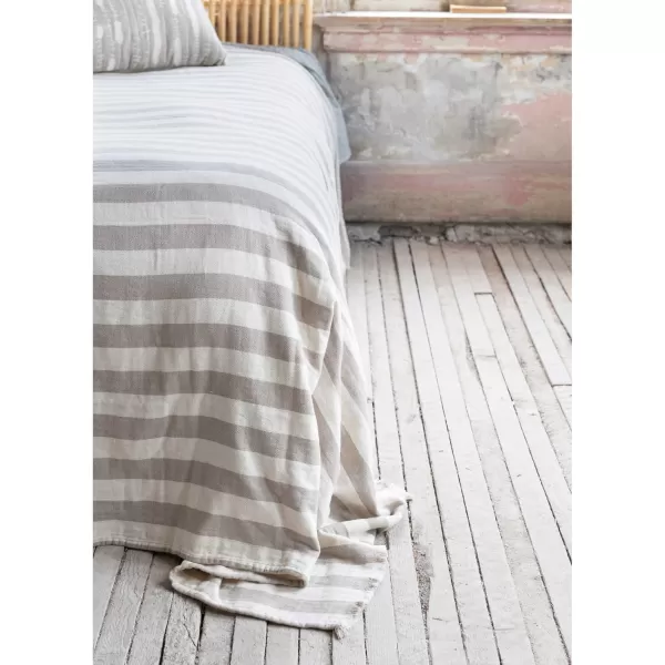 Creative CoOp Cotton Queen Double Cloth Cover and 2 Standard Shams with Wood Buttons Set of 3 Cream and Tan Bedding Textiles 102quot L x 90quot W x 1quot H