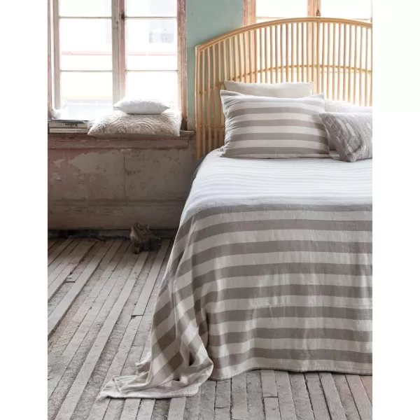 Creative CoOp Cotton Queen Double Cloth Cover and 2 Standard Shams with Wood Buttons Set of 3 Cream and Tan Bedding Textiles 102quot L x 90quot W x 1quot H