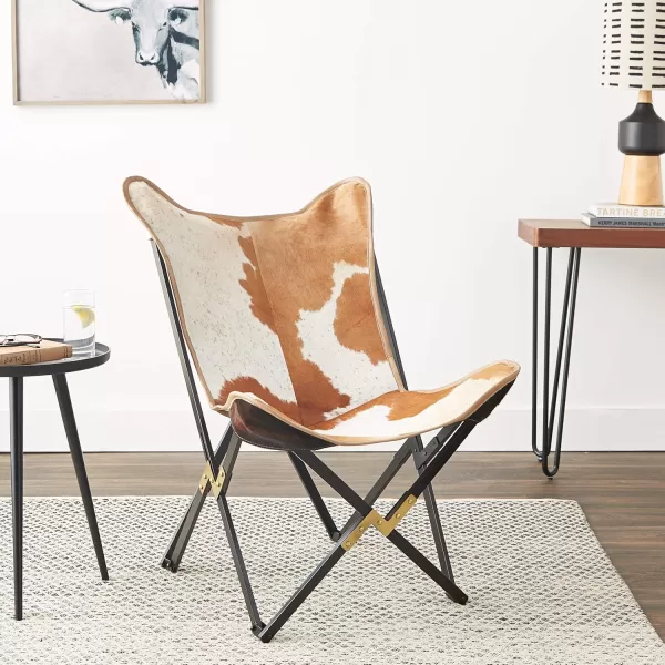 Creative CoOp Cowhide Folding Butterfly Chair with Black ampamp Gold Metal Base Each one Will VaryBrown Cowhide