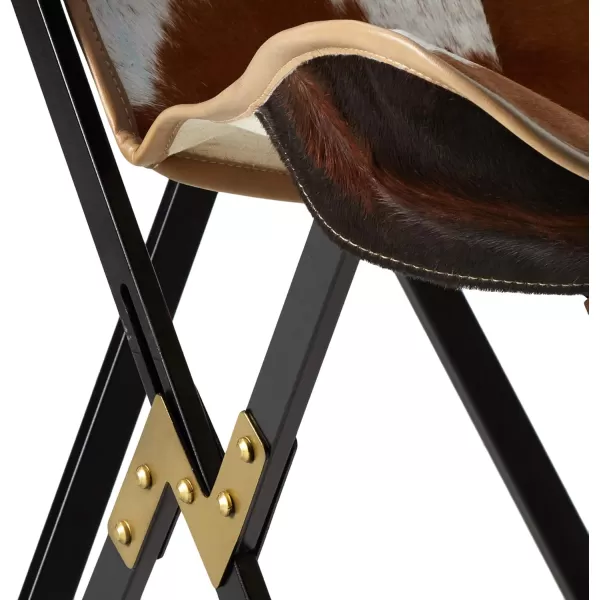 Creative CoOp Cowhide Folding Butterfly Chair with Black ampamp Gold Metal Base Each one Will VaryBrown Cowhide