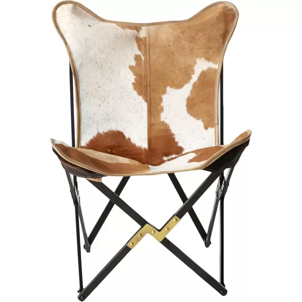 Creative CoOp Cowhide Folding Butterfly Chair with Black ampamp Gold Metal Base Each one Will VaryBrown Cowhide