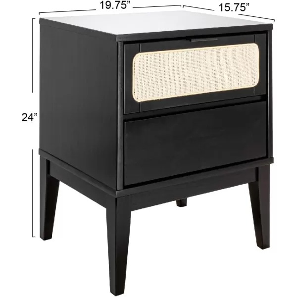 Creative CoOp Crawford 2 Storage Drawers Woven Cane Detail Stain Finish Nightstand Black and Natural