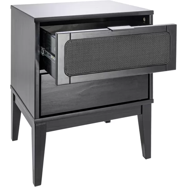 Creative CoOp Crawford 2 Storage Drawers and Black Woven Cane Detail Stain Finish Nightstand