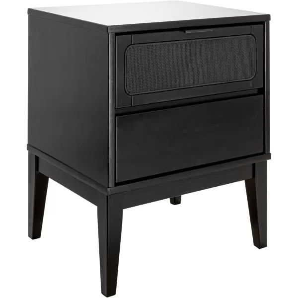 Creative CoOp Crawford 2 Storage Drawers and Black Woven Cane Detail Stain Finish Nightstand