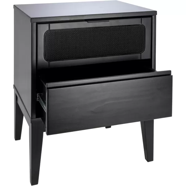 Creative CoOp Crawford 2 Storage Drawers and Black Woven Cane Detail Stain Finish Nightstand