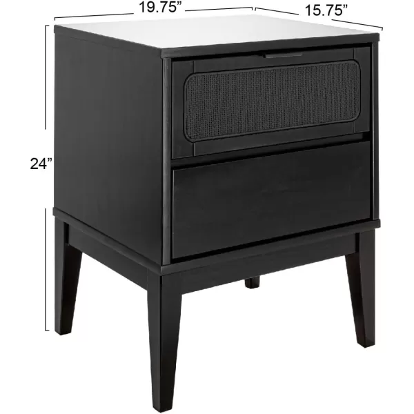 Creative CoOp Crawford 2 Storage Drawers and Black Woven Cane Detail Stain Finish Nightstand