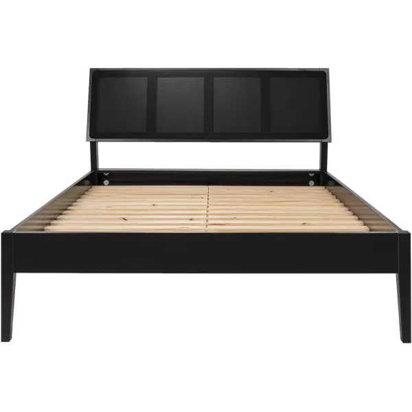 Creative CoOp Crawford Modern Solid Wood Black Woven Cane Headboard Stain Finish Queen Bed