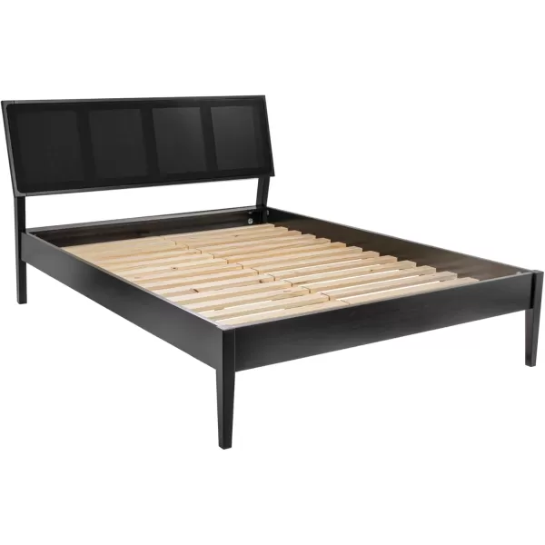 Creative CoOp Crawford Modern Solid Wood Black Woven Cane Headboard Stain Finish Queen Bed