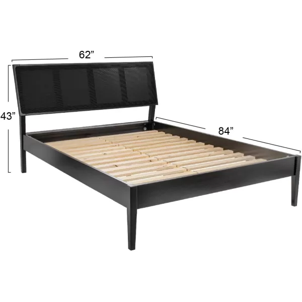 Creative CoOp Crawford Modern Solid Wood Black Woven Cane Headboard Stain Finish Queen Bed