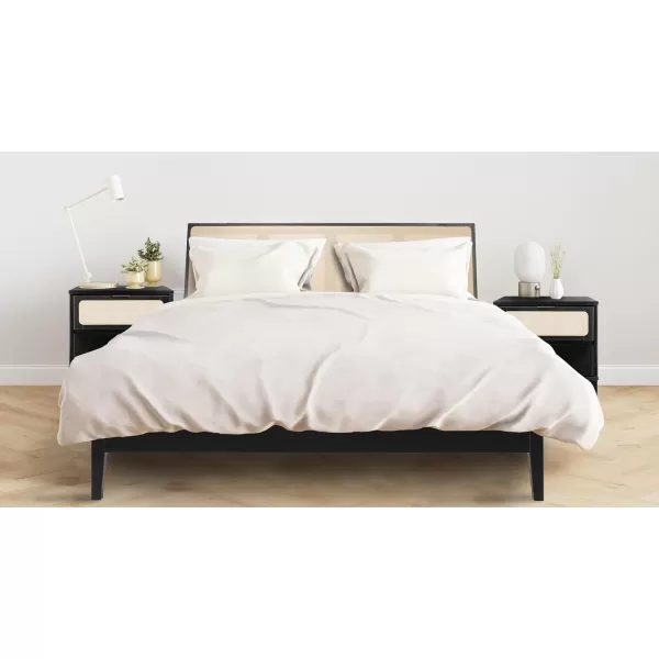 Creative CoOp Crawford Modern Solid Wood Woven Cane Headboard Stain Finish Queen Bed Black and Natural