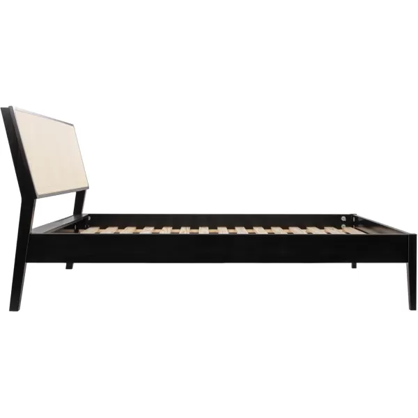 Creative CoOp Crawford Modern Solid Wood Woven Cane Headboard Stain Finish Queen Bed Black and Natural