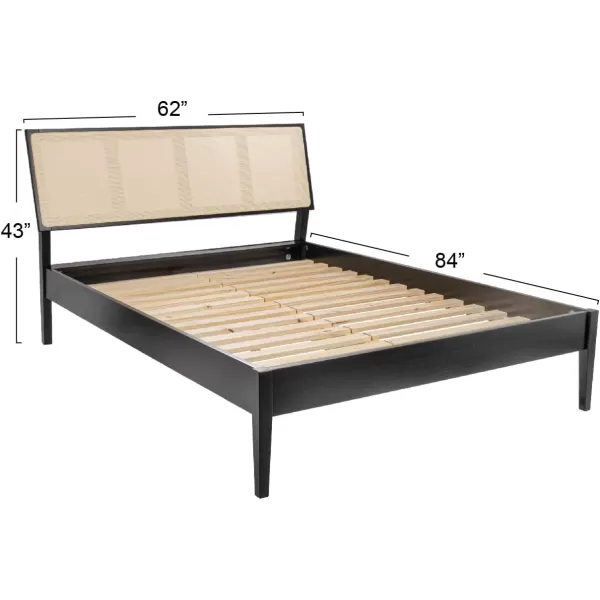 Creative CoOp Crawford Modern Solid Wood Woven Cane Headboard Stain Finish Queen Bed Black and Natural