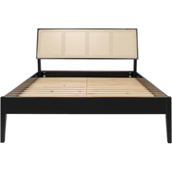 Creative CoOp Crawford Modern Solid Wood Woven Cane Headboard Stain Finish Queen Bed Black and Natural