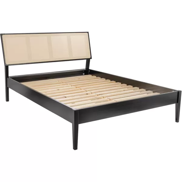 Creative CoOp Crawford Modern Solid Wood Woven Cane Headboard Stain Finish Queen Bed Black and Natural
