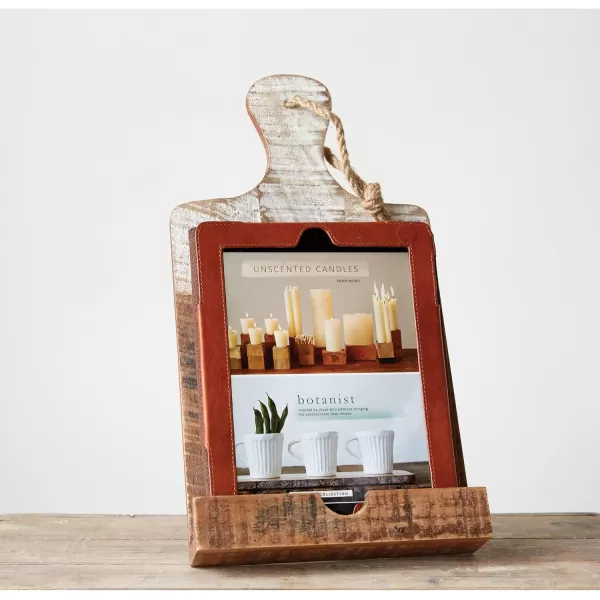 Creative CoOp Distressed White Dipped Wood Tablet Holder